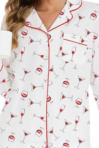 Image of LUBOT Christmas Pajamas for Women 100% Cotton Pajama 2 Piece PJ Set Soft Long Sleeve Button Xmas Print Loungewear XS-XXL