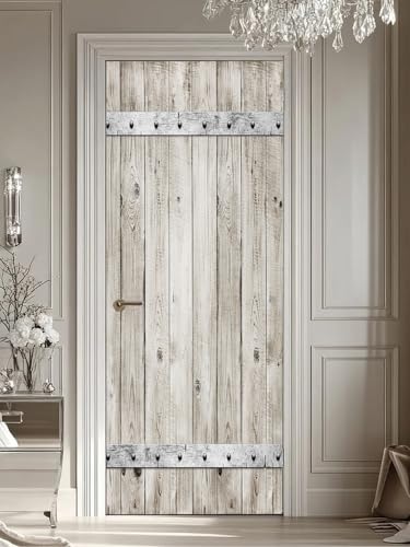 FLFK 3D Retro Wooden Pattern Door Sticker Peel and Stick 77x200cm-Self-Adhesive Wood Grain Door Murals Wallpaper Poster Decal for Home Bedroom Decor(2Pcs/Set)