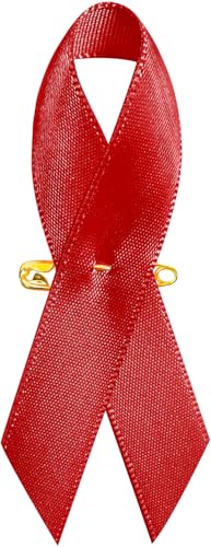 Image of Curvier 200PCS Red Satin Ribbons for Red Ribbon Week HIV and AIDS Awareness Ribbon Pin
