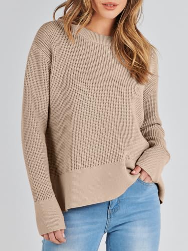 ANRABESS Womens 2025 Fall Waffle Sweaters Long Sleeve Thumbhole Casual Knitted Side Zipper Pullover Sweaters Top2