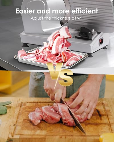 Image of Meat Slicer Machine for Home with 7.5 inch Stainless Steel Blade | Electric Meat Slicer, Adjustable Thickness for 0-15mm, Food Slicer for Meat, Jerky, Cheese, Easy to Clean (Silver)