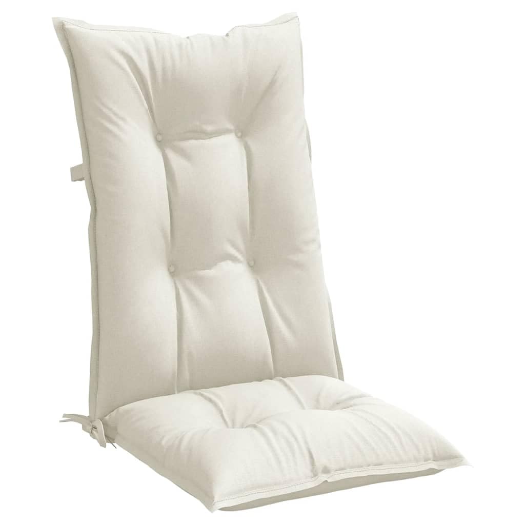 Hochlehner-Auflagen 2 STK. Melange Creme 120x50x7 cm, Bequeme Sitzkissen für Gartenstühle Hochlehner, Polyester-Stuhlkissen mit Füllung und Befestigungskordeln
