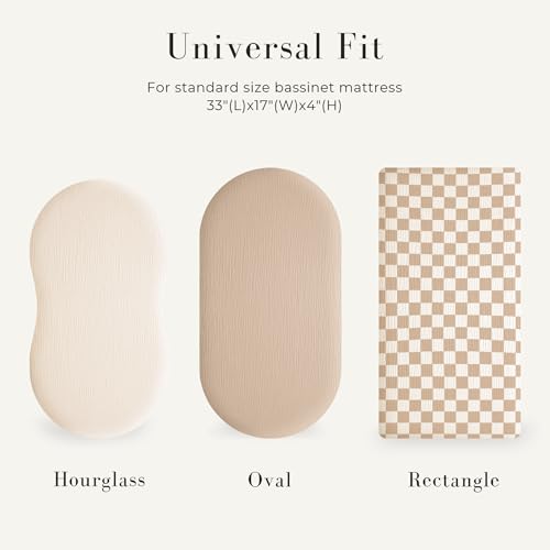 Image of MairMore 3 Pack Muslin Bassinet Sheets for Babies, Soft & Breathable 100% Cotton Fitted Sheets for Oval, Rectangle, Hourglass Bassinet Mattress Pads (Milky Coffee)