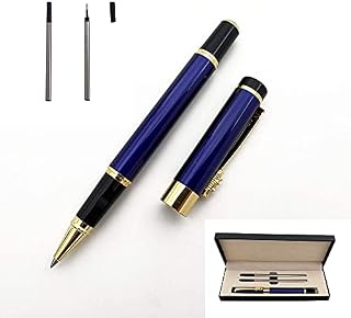 Accod Classic Business Metal Ballpoint Pen Signature Pen Rollerball Gel Pen High-end Gift Box with Two Replaceable Refills for Office Family and Business Partners (Blue)
