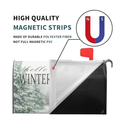 Image of Hello Winter Cat Mailbox Cover Magnetic Large Size 25.5 inchx21 inch Winter Snow Pine Tree Mail Box Covers Winter Christmas Kitten Mailbox Wrap Magnetic Snowy Post Letter Box for Outside