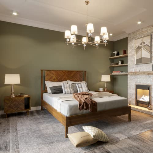 Image of Bme Ethan Queen Bed Frame with Diamond Headboard, Mid-Century Modern, Solid Acacia Wood, No Box Spring Needed, Fits All Mattresses, Rustic Brown
