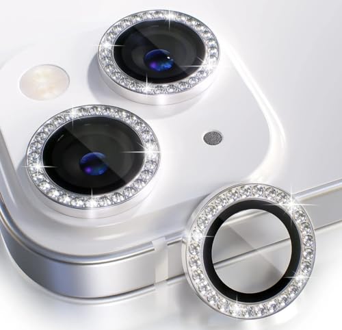 KK KENIK Camera Lens Protector For iPhone 13/13Mini Diamond Crystal Ring Design 9H Tempered Glass Waterproof Scratch-proof For iphone 13/13Mini Camera Lens Protector (Silver)