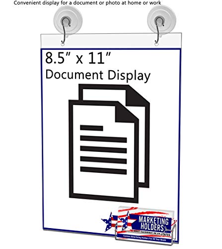 Marketing Holders 8.5”W X 11" H Sign Holder With 2 Suction Cups With Business Card Slot Window Mount Ad Frame With Hooks For Documents License Hair Salon Store Restaurant Schools Clear Acrylic #TOP4