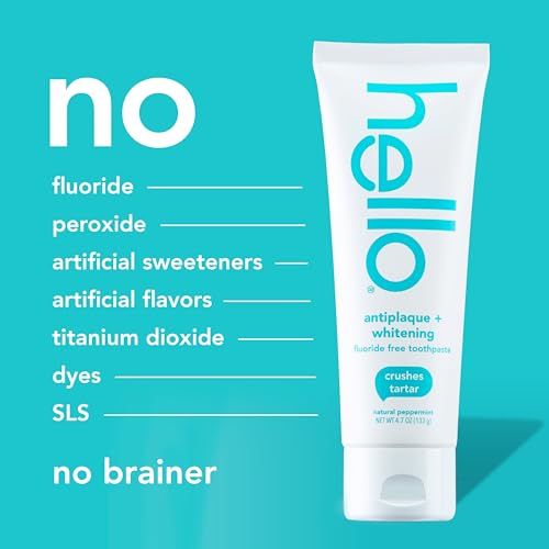 hello antiplaque and whitening fluoride free toothpaste whitening toothpaste with coconut oil and tea tree oil helps whiten teeth natural peppermint 3 pack 47 oz tubes