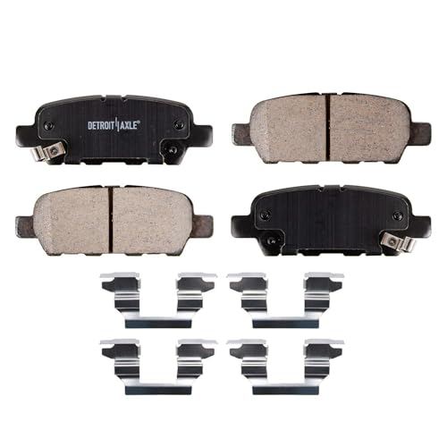 Image of Detroit Axle - Rear Ceramic Pads w /Hardware + Brake Cleaner Fluid Replacement for Infiniti QX60 JX35 Nissan Murano Pathfinder Quest Grand Vitara - 4pc Set