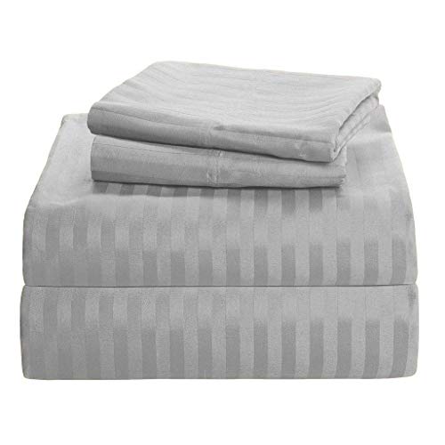 King Size Sheets Hotel Luxury Soft 550-TC Egyptian Cotton - Sheet Set for King Size (76x80) Mattress Fits 28-30 Inches Fully Elastic Deep Pocket (Stripe, Silver Grey)
