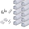 hunhun 10-Pack 6.6ft/ 2Meter V Shape LED Aluminum Channel System with Milky Cover, End Caps and Mounting Clips, Aluminum Profile for LED Strip Light Installations, Very Easy Installation