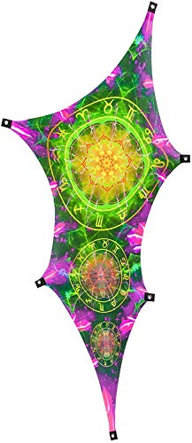 PSYWORK Schwarzlicht Segel Spandex | Wing S Zodiac Signs Green Left | 1,15 x 2,25m | UV-aktiv | Leuchtend | Wandtuch Wandbehang Stoff Neon Deko Party Tuch Tapestry Poster PSY Goa