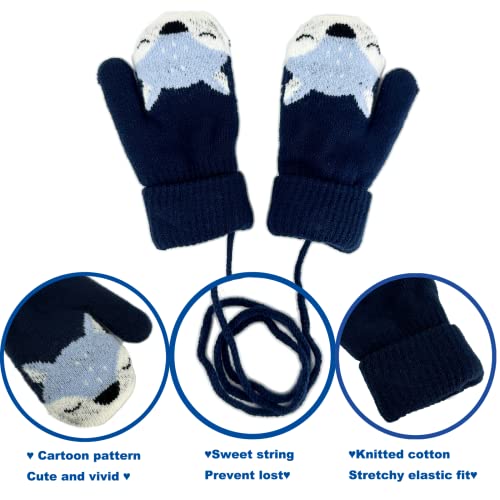 Toddler Kids Warm Thick Knitted Fnger Mittens with String for 1-3 Years Kids2
