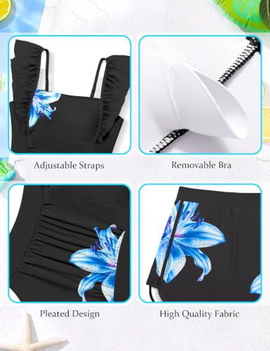 Image of NECIOUS Girls Swimsuit Ruffle Adjustable Straps One Piece Bathing Suit Solid Color Ruched Girls' Swimwear 9-16Y