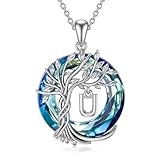 TOUPOP Cadena con letras U Árbol de la Vida Collar de Plata de Ley 925 Cristal Colgante Cadena Joyería para ella Mamá Amiga Hermana Mujer Regalos de Cumpleaños Regalos de Navidad, Plata esterlina