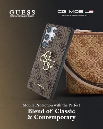 Image of CG MOBILE Guess [Official Licensed] 4G PU Case with Big 4G Logo & Classic Logo Protective Case Compatible with Galaxy S25 Ultra - Brown