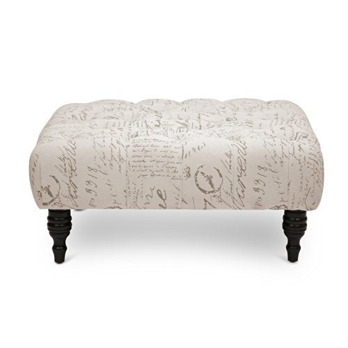 Baxton Studio Keswick Script Print Modern Tufted Ottoman, Beige #TOP3