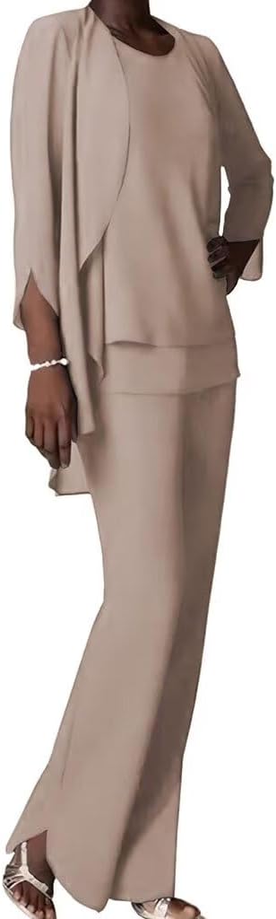 Chiffon Mother of The Bride Pant Suits for Wedding Long Formal Pant Suits for Women Dressy