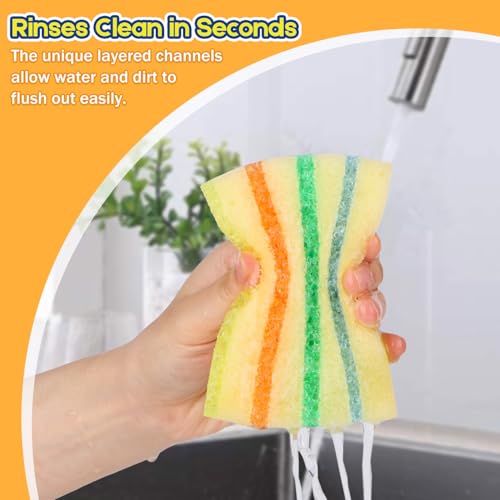 Image of LAUNDRYLUX 12 Pack Scrub Sponge - Temperature-Responsive - 50% More Power & Rinses Cleaner Cleaning Sponges, Multipurpose Dish Sponges for Kitchens, Bathrooms, and Outdoor Use - Patent Pending