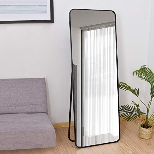 Full Length Mirror, Floor Standing Mirror, Full Body Mirror, Wall Mirror Full Length, Floor Mirror Full Length, Multi-Purpose Standing and Hanging, Aluminum Frame, 65"Ã—22", Black