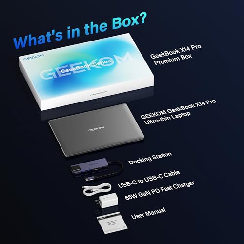 Image of GEEKOM GeekBook X14 Pro Laptop, 2.2lbs Ultra Thin 14 inch 2.8K OLED Laptop Computer, Ultra 5 125H, 32GB LPDDR5x 7500MHz RAM 1TB SSD, Up to 16 Hour, 2X USB4, Fingerprint, Hub, Copilot, Windows 11 Pro