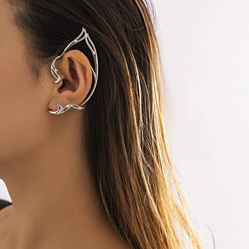 Asphire Gothic Elves Ear Cuffs 2Pcs Non-Pierced Cat Ear Wrap Hollow Cartilage Climber Earrings Punk Hip Hop Clip On Statement Earrings Gift For Women (Silver) #TOP6