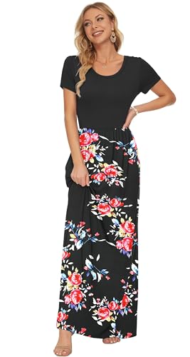Image of AUSELILY Women's Classic Short Sleeve Loose Plain Casual Long Maxi Dresses for Women 2026