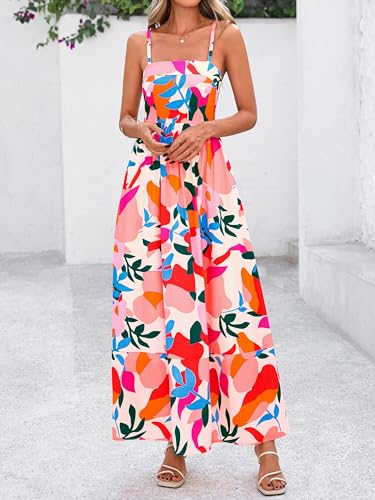 Image of PRETTYGARDEN Women Summer Maxi Dresses 2026 Spaghetti Strap Boho Floral Striped Wedding Guest Beach Vacation Flowy Long Dress