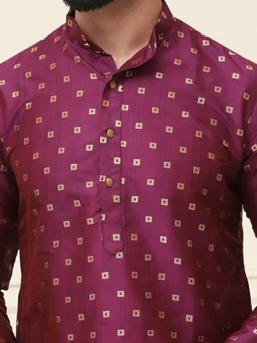 Image of SOJANYA (Since 1958 Men's Silk Blend Booti Kurta with Gold Churidaar Pyjama