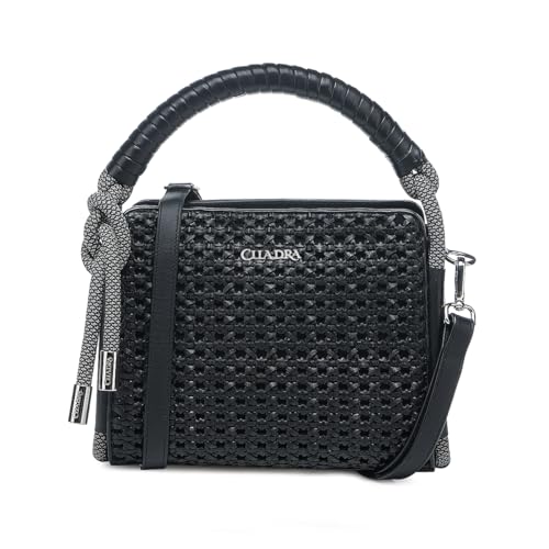 CUADRA |Genuine Leather Crossbody for Women with Woven Detailing and Adjustable Straps BOD2NRS Black
