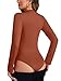 LYANER Women's Wraped Deep V Neck Ruched Long Sleeve Leotard Bodysuit Tops Burnt Orange# Large