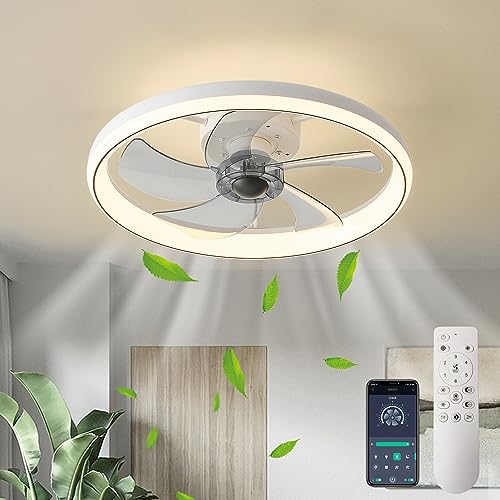 LMiSQ Modern Ceiling Fans with Lights Reversible Fan with Remote 50cm Smart Ceiling Fan Lighting Timing 6 Speeds Low Profile Ceiling Fan with Light Dimmable LED Fan Light Flush Mount for Bedroom