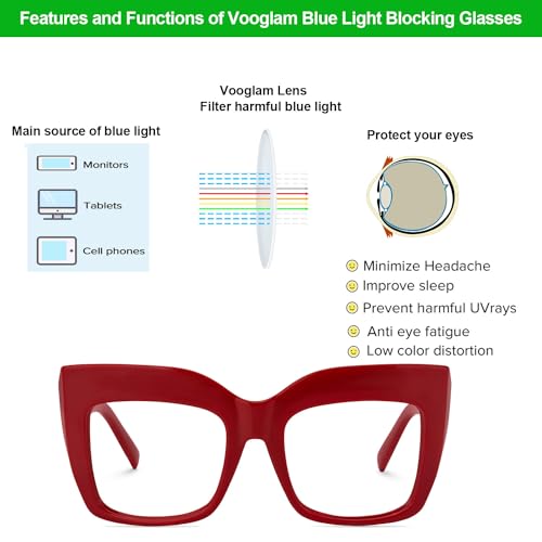 Image of VOOGLAM Stylish Oversize Square Blue Light Blocking Glasses for Women Men Anti Eyestrain UV Eyewear Cassandra