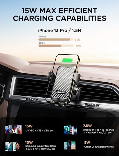 Joymass M20 Wireless Car Charger, 15W Fast Charging Auto Clamping Car Charger Cell Phone Holder Mount Vent thumb #1