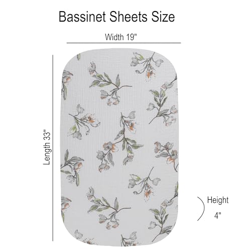 Image of Onacosht Muslin Bassinet Sheets 33 inchx19 inch, 3 Pack, Green & Botanical | Compatible with Mika Micky, KoolaBaby 3-in-1, Baby Delight & Dream on Me Rectangle Bedside Mattresses, baby unisex, Cotton