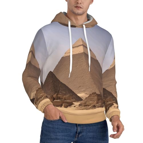 nanger Pyramids Of Egypt Print Men'S Casual Hooded Sweatshirt, Thin Fleece Long Sleeve Hoodie Pullover With Pocket