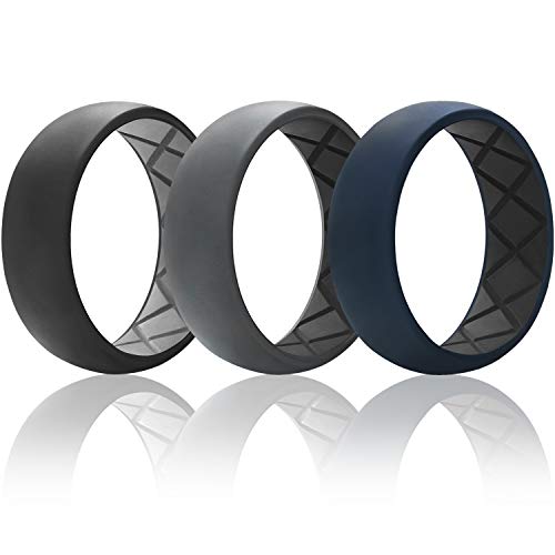 Egnaro Silicone Wedding Ring for Men, Dual-Tone Breathable Mens' Rubber Wedding Bands