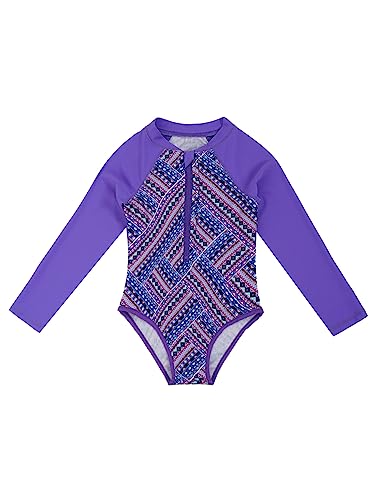 Kids Girls One-Piece Swimwear Tropical Style Rash Guard Long Sleeves Swimsuit Palm Zippered Bathing Suit3