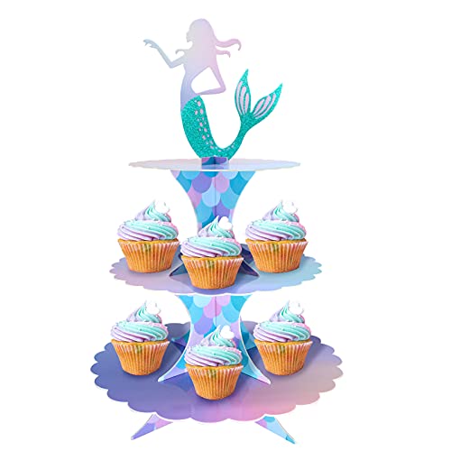 KALEFO Mermaid Cake Stand 3 Tier Mer maid Party Supplies Cupcake Stand Decortions for Sea Theme Parties Baby Shower Birthday Supplies (Mermaid)