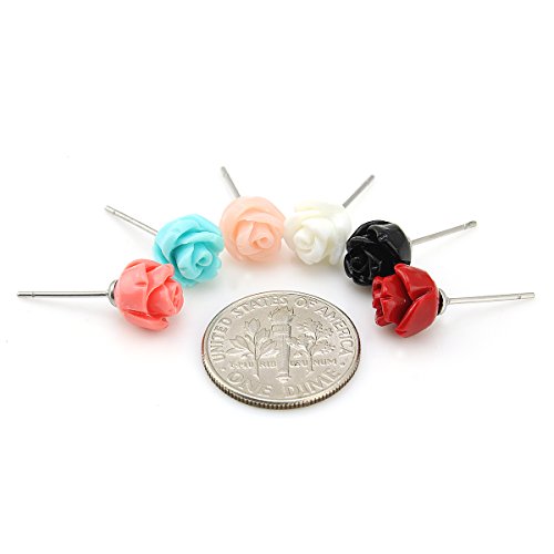 JewelrieShop Handcrafted Assorted Colors Rose Flower Earring Studs for Women Girls, Stainless Steel Hypoallergenic Earring Pins2