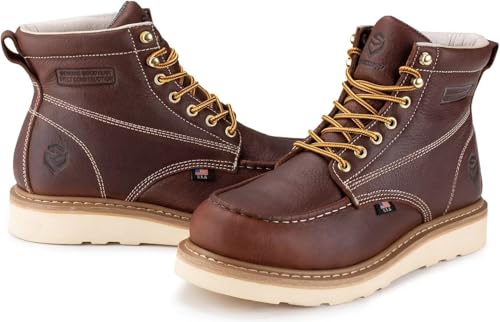 SUREWAY 6 in Mens Waterproof Soft Toe Work Boots for Men-Full Grain Leather,GoodyearWelt,EH Safety Industial Construction Wedge Moc Toe Work Boots/Shoes,Waterproof Soft Toe Dark Brown,Size 10.54