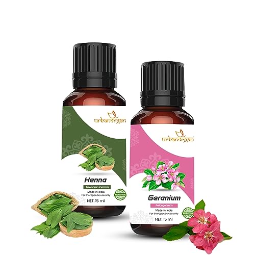 Image of Pure Combo Of 2 Essential oil For Hair & Skin Natural Therapeutic Grade & Undiluted Oil 15ML (Henna-Geranium)