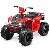 Kidzone 12V Ride On ATV Vehicle 3-7 Yeas Old Big Kid up to 77lbs, Electric 4-Wheeler Quad Battery Powered Car for Boys & Girls Gift Whit DIY License Plate, MP3, High Low Speeds, LED Light, Bluetooth