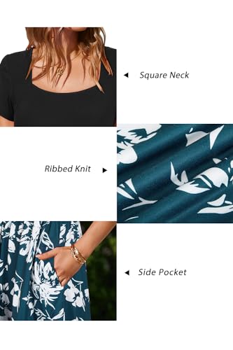 Image of Newshows Women's 2026 Summer Casual Square Neck Ruffle A Line Beach Vacation Sundress Work Business Dress with Pockets