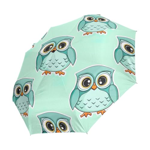 Parapluie automatique résistant et compact motif hiboux mignons bleu