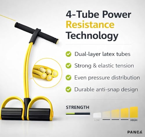 Image of PANCA Pull Reducer Training Bands Resistance Pedal Exerciser | 4 Tube Body Puller for Home Workout, Yoga & Crossfit | Arm, Leg, Tummy & Full Body Exercise Equipment for Men & Women