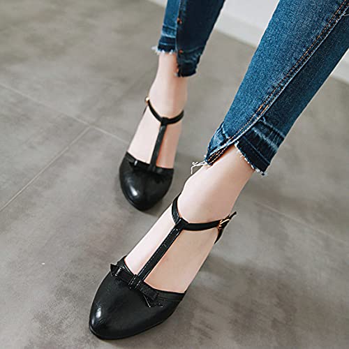 Trendenzy Womens T Strap Mary Jane Pumps Chunky High Heel Bowtie Dress Shoes2
