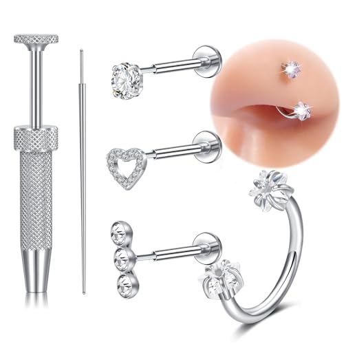 VFUN 18G 6pcs Push In Nose Stud Threadless Nose Ring Piercing Flat Back Earrings Nostril Piercing Septum Jewellery