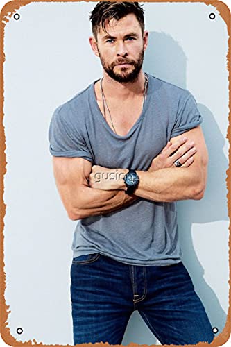 NIUMOWANG Cartel de metal – Chris Hemsworth Póster de lata de 12 x 8 pulgadas
